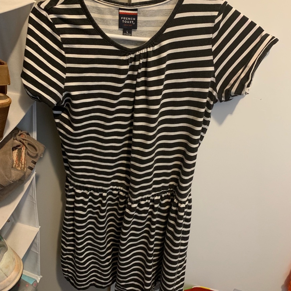 Black and white striped dress.